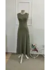 Kadın Arkadan çapraz Detay Yuvarlak Yaka Maksi Viskon Elbise