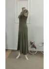 Kadın Arkadan çapraz Detay Yuvarlak Yaka Maksi Viskon Elbise