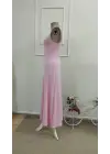 Kadın Arkadan çapraz Detay Yuvarlak Yaka Maksi Viskon Elbise