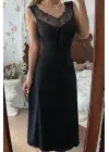 Kadın Askılı Dantel Yakalı Uzun Kalın Fitilli Kaşkorse Gecelik