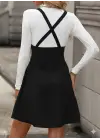 Kadın Askılı Düğmeli Mini Süet Elbise