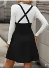 Kadın Askılı Düğmeli Mini Süet Elbise
