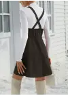 Kadın Askılı Düğmeli Mini Süet Elbise