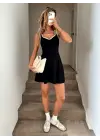 Kadın Askılı Kalp Yakalı şerit Detaylı Dalgıç Kısa Elbise