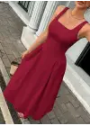 Kadın Askılı Kare Yakalı Uzun Ithal Krep Elbise