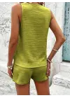Kadın Askılı Kolsuz V Yakalı önden Düğmeli Bürümcük Bluz Ve Short Ikili Takım