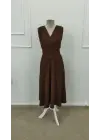 Kadın Askılı Kruvaze V Yakalı Beli Lastiklimidi Bürümcük Elbise