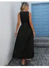Kadın Askılı Kruvaze Yakalı Belden Dantelli Uzun Bürümcük Elbise