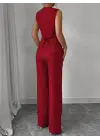 Kadın Askılı önden Düğmeli Bluz Ve Pantolon Keten Ikili Takım