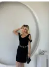 Kadın Askılı Soğuk Omuz Detaylı Modal Elbise