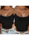 Kadın Askılı U Yaka Zincir şeritli Kaşkorse Bluz