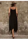 Omarı V Yakalı Asimetrik Kesim Kadın Elbisesi