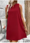 Kadın Askılı V Yakalı Geniş Kesim Detaylı Kısa Janjan Krep Elbise