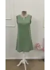 Kadın Askılı V Yakalı Mini çağla Yeşili Elbise
