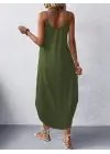 Kadın Askılı V Yakalı Uzun Viskon Elbise