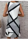 Kadın Askılı Yuvarlak Yaka Geometrik Desenli Kısa Süprem Elbise