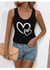Kadın Askılı Yuvarlak Yaka Kalp Baskılı Viskon Bluz