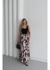 Kadın Askılı Yuvarlak Yaka üst Viskon Alt Desenli Uzun Süprem Elbise