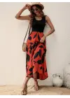 Kadın Askılı Yuvarlak Yaka üst Viskon Alt Desenli Uzun Süprem Elbise