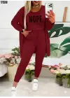 Kadın Askılı Yuvarlak Yaka Yazılı Viskon Iki Iplik Bluz Ceket Ve Pantolon 3lü Takım