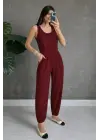 Kadın Askılı Yuvarlak Yakalı Cepli Viskon Tulum