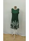 Kadın Askılı Yuvarlak Yakalı Yaprak Desenli Dalgıç Elbise