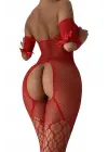 Omarı Çekici Kırmızı Babydoll Fantezi Kıyafet Vücut Çorabı