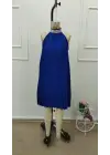 Kadın Balıkçı Yaka Omuzlardan Açık Pılelı Kısa Janjan Krep Elbise