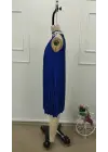 Kadın Balıkçı Yaka Omuzlardan Açık Pılelı Kısa Janjan Krep Elbise