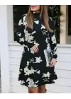 Kadın Balıkçı Yaka Uzun Kollu çiçek Desenli Krep Elbise