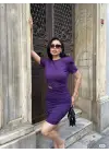 Kadın Bel Dekolteli Yanı Büzgü Detay Dalgıç Krep Kumaş Mini Elbise