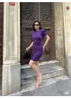 Kadın Bel Dekolteli Yanı Büzgü Detay Dalgıç Krep Kumaş Mini Elbise