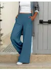 Kadın Beli Lastikli Cepli Palazzo Aerobin Pantolon