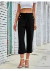 Kadın Beli Lastikli Düğme Ve Cep Detaylı Kapri Ithal Keten Pantolon