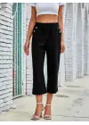 Kadın Beli Lastikli Düğme Ve Cep Detaylı Kapri Ithal Keten Pantolon