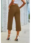 Kadın Beli Lastikli Düğme Ve Cep Detaylı Kapri Ithal Keten Pantolon