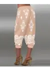 Kadın Beli Lastikli Etnik Desenli Kapri Süprem Pantolon