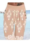 Kadın Beli Lastikli Etnik Desenli Kapri Süprem Pantolon