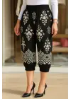 Kadın Beli Lastikli Etnik Desenli Kapri Süprem Pantolon