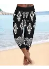 Omarı Etnik Desenli Beli Lastikli Kapri Pantolon