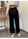 Kadın Beli Zincir Detay Ithal Krep Pantolon