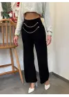 Kadın Beli Zincir Detay Ithal Krep Pantolon