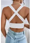 Omarı Sırt Detaylı Siyah Çapraz Crop Top