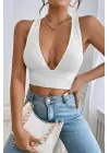 Omarı Sırt Detaylı Siyah Çapraz Crop Top