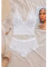 Kadın Beyaz Dantel Bralet Şort Takımı – Romantik ve Zarif İç Giyim