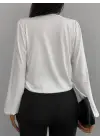 Kadın Beyaz Kruvaze Yaka Sandy Bluz