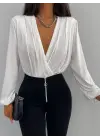 Kadın Beyaz Kruvaze Yaka Sandy Bluz