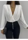 Kadın Beyaz Kruvaze Yaka Sandy Bluz