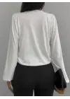 Kadın Beyaz Kruvaze Yaka Sandy Bluz