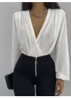 Kadın Beyaz Kruvaze Yaka Sandy Bluz